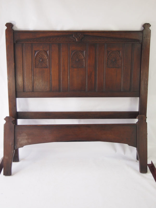 Antique Arts and Crafts Panelled Oak Double Bed